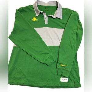 Nike Oregon Ducks Rugby Shirt Men’s L Green Gray Striped Collegiate Preppy